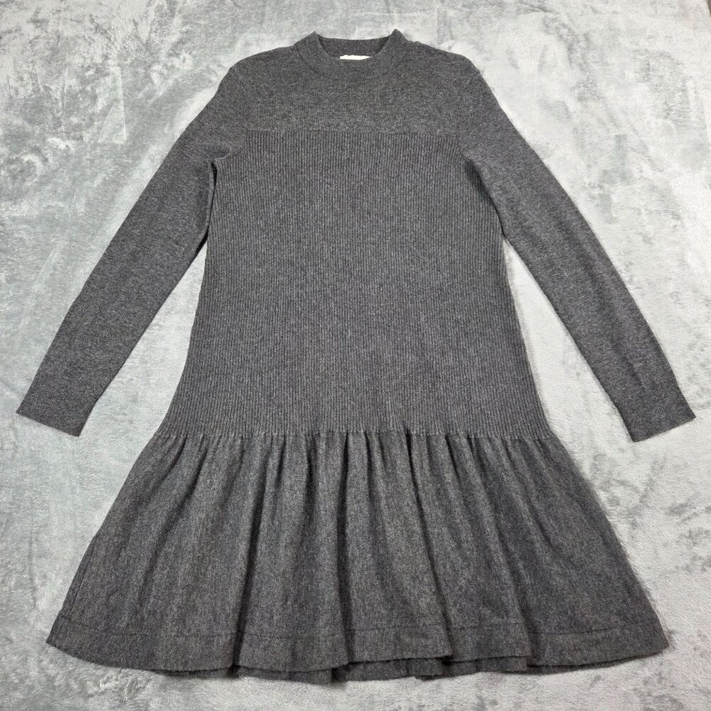 Kate Spade Sweater Dress Womens Small Gray Wool Blend Flounce Preppy Party